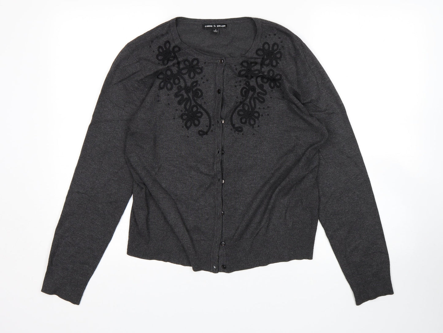 Cable & Gauge Womens Gold Floral  Cardigan Jumper Size M