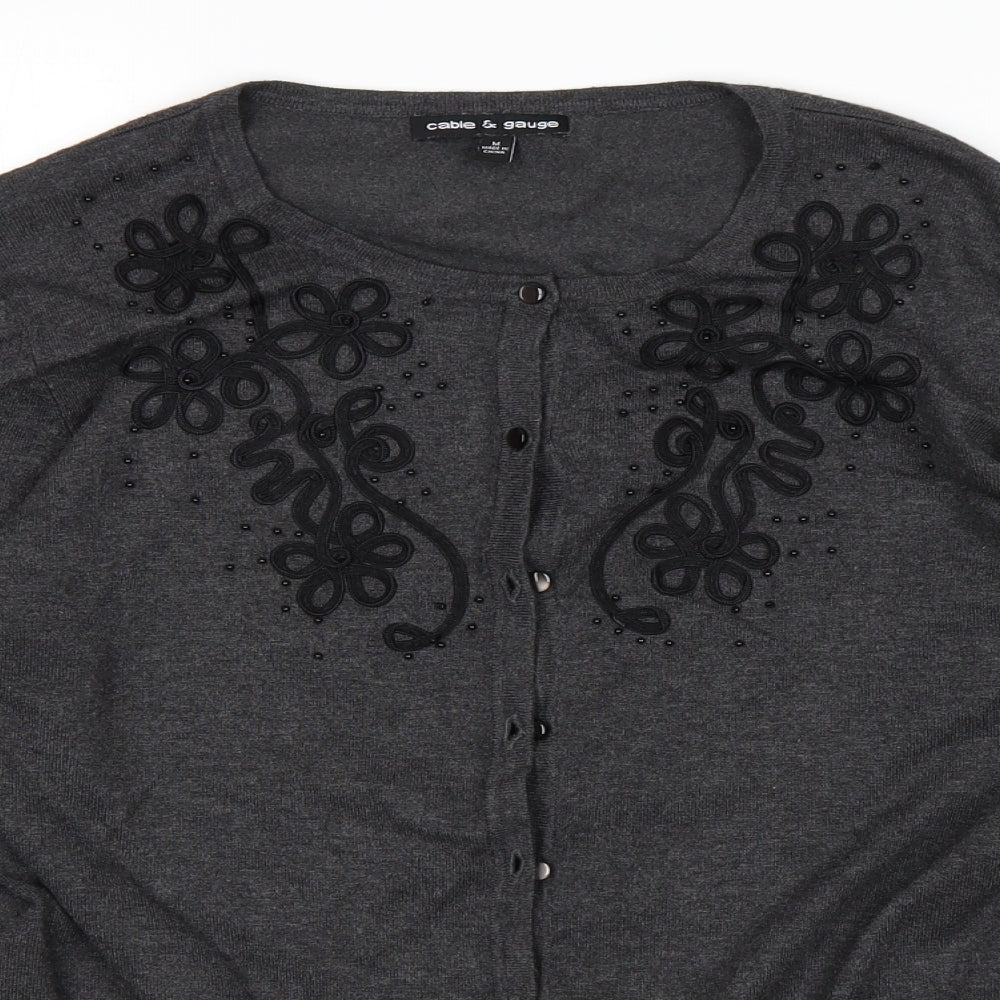 Cable & Gauge Womens Gold Floral  Cardigan Jumper Size M