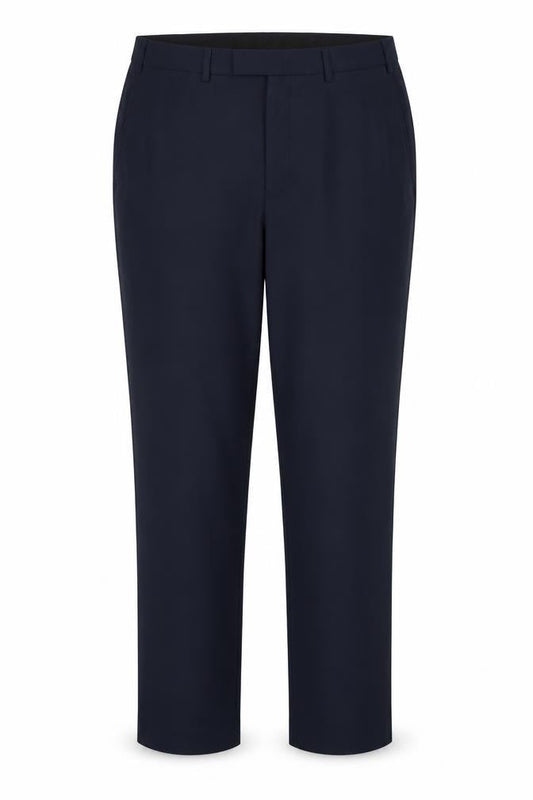 Front view of Marks & Spencer women’s blue trousers, size UK 42, 31-inch leg