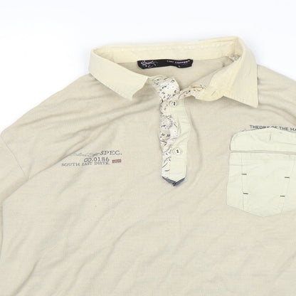 Close-up detail of Tony Cooper women’s beige basic polo, size L