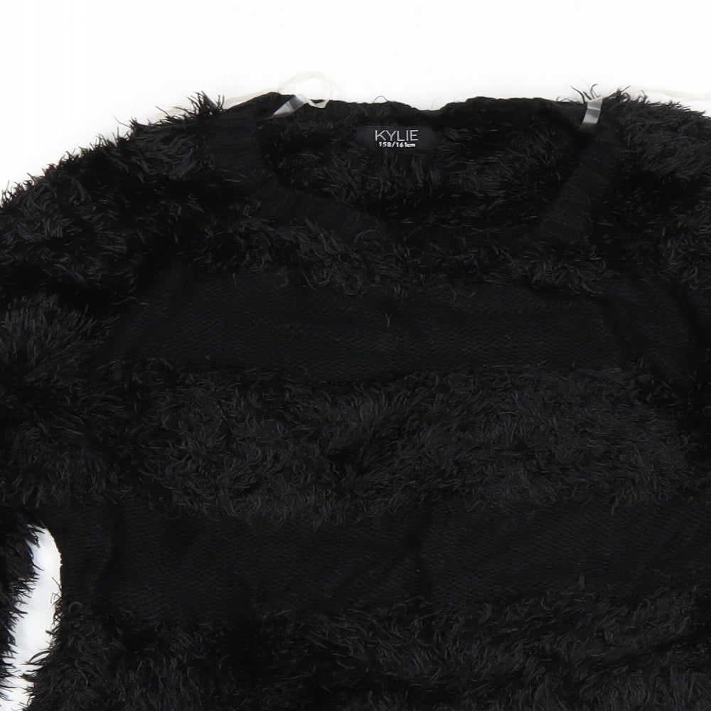 Close-up detail of M&Co girls’ black jumper, size 13, years
