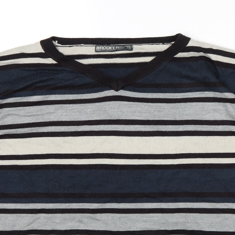 Close-up detail of Brooker women’s multicoloured striped jumper, size XL