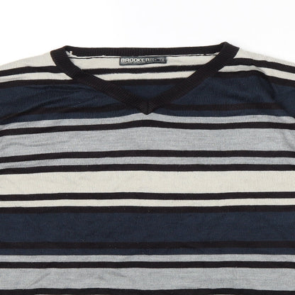 Close-up detail of Brooker women’s multicoloured striped jumper, size XL