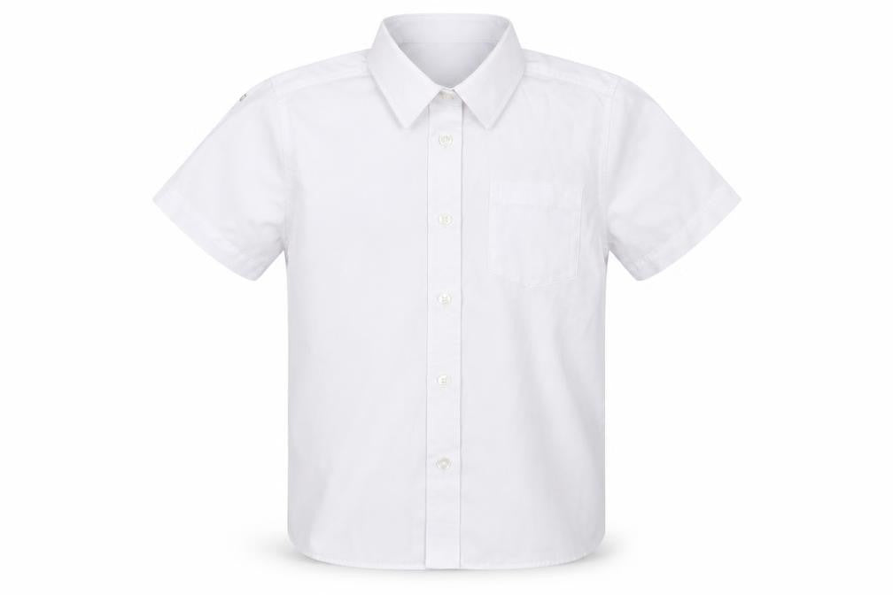 Front view of Matalan boys’ white basic button-up, size 8, years