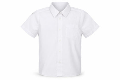 Front view of Matalan boys’ white basic button-up, size 8, years