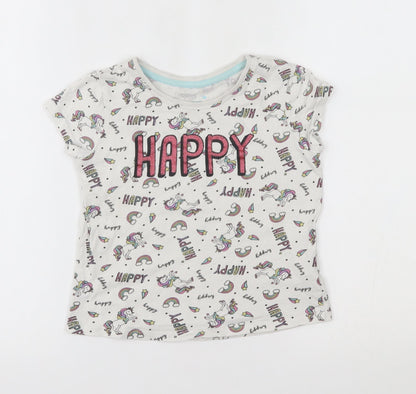 Primark Girls White    Pyjama Top Size 4-5 Years  - unicorn, happy