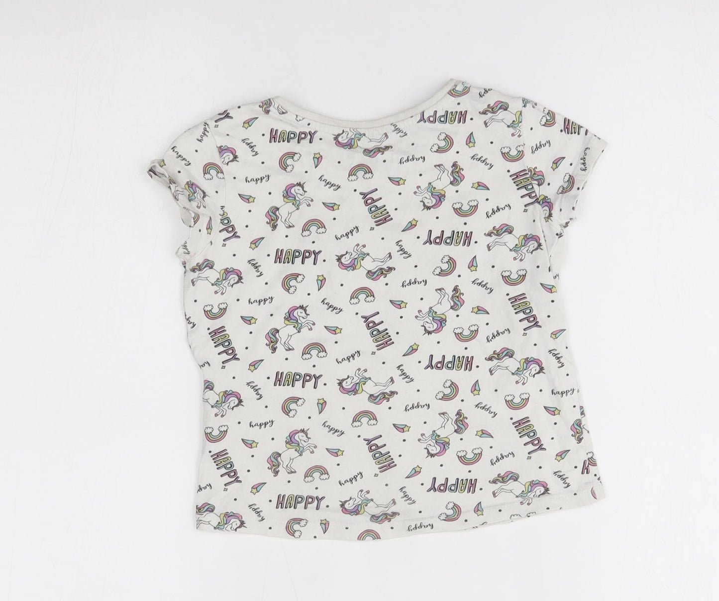 Primark Girls White    Pyjama Top Size 4-5 Years  - unicorn, happy