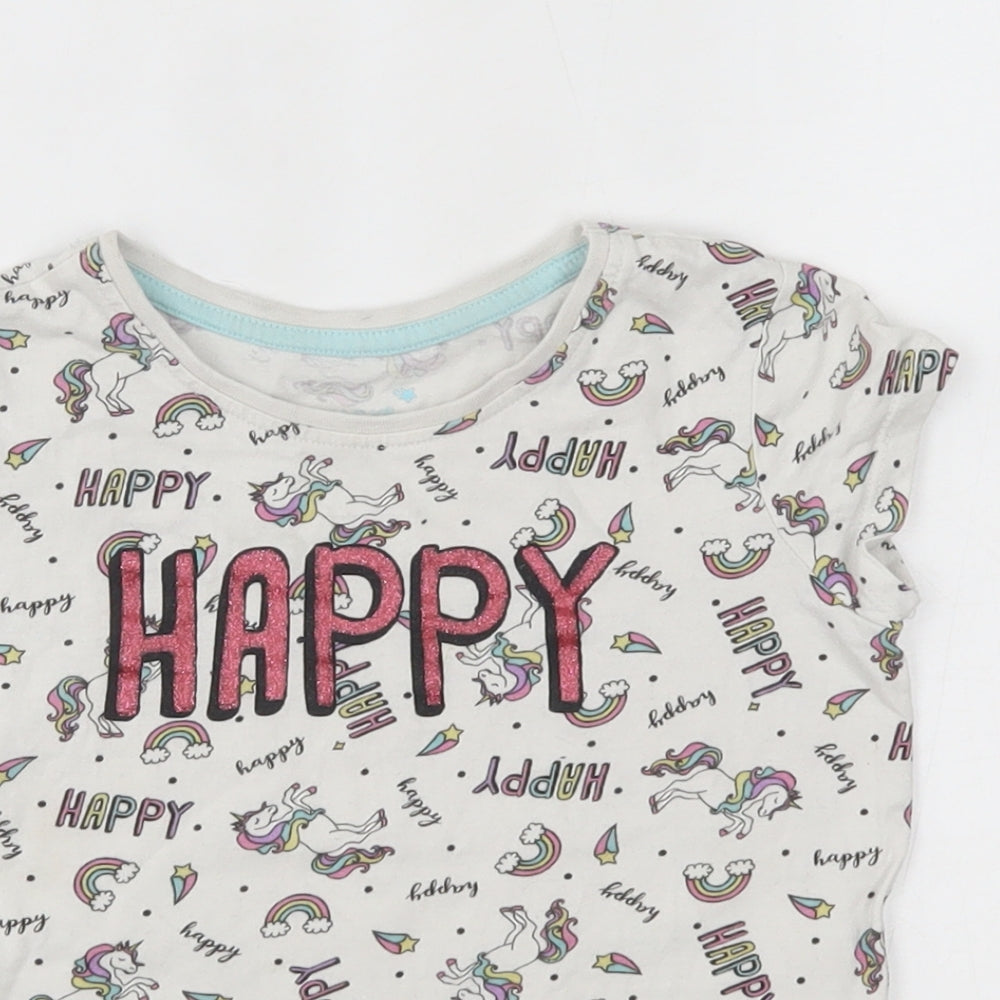Primark Girls White    Pyjama Top Size 4-5 Years  - unicorn, happy