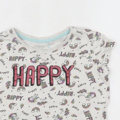 Primark Girls White    Pyjama Top Size 4-5 Years  - unicorn, happy