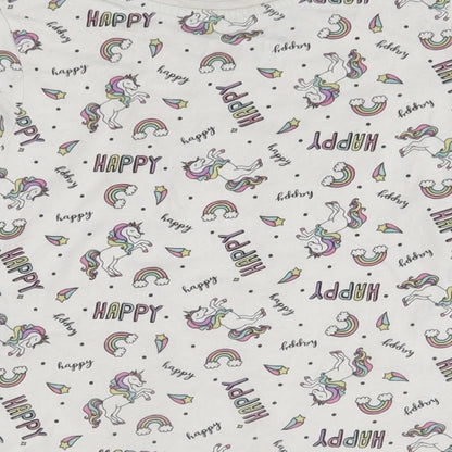 Primark Girls White    Pyjama Top Size 4-5 Years  - unicorn, happy