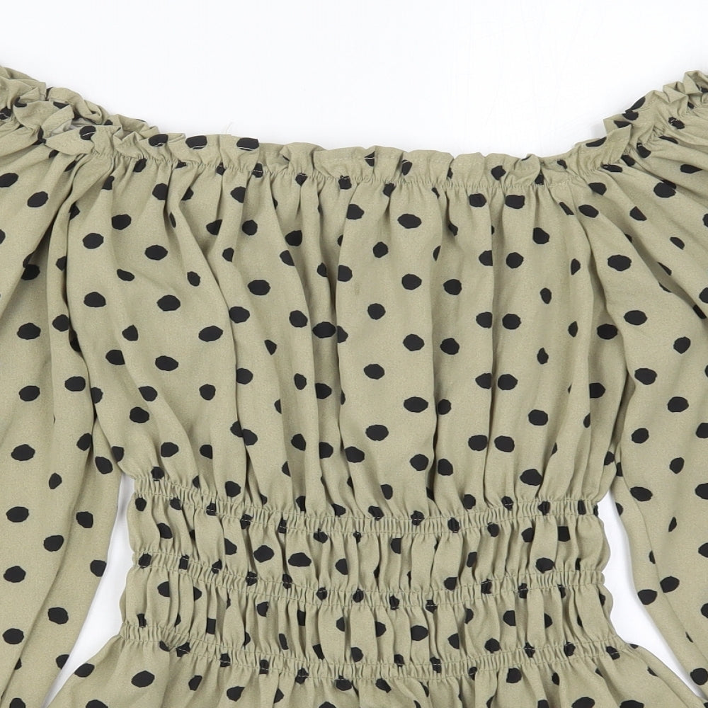 AX Paris Womens Green Polka Dot  Basic Blouse Size 8