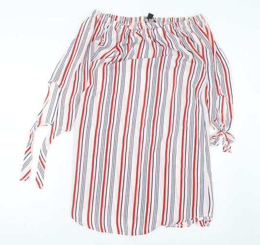 New Look Womens Red Striped  T-Shirt Dress  Size 10