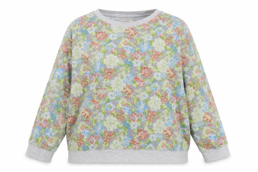 Front view of Original Essentials women’s grey floral jumper, size XL