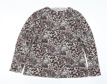 Additional front view of Kin Da women’s brown animal print basic t-shirt, size L