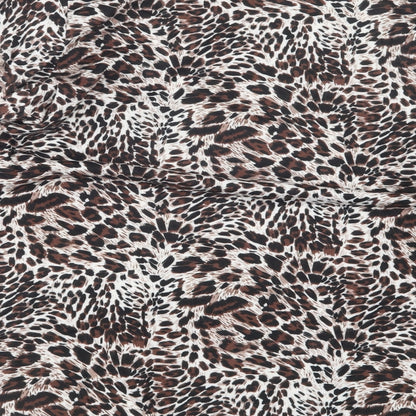 Brand and care label for Kin Da women’s brown animal print basic t-shirt, size L