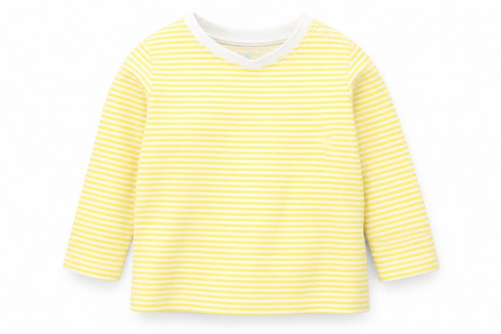Front view of Lupilu Baby Yellow Striped Basic T-Shirt, size 6-9, Months