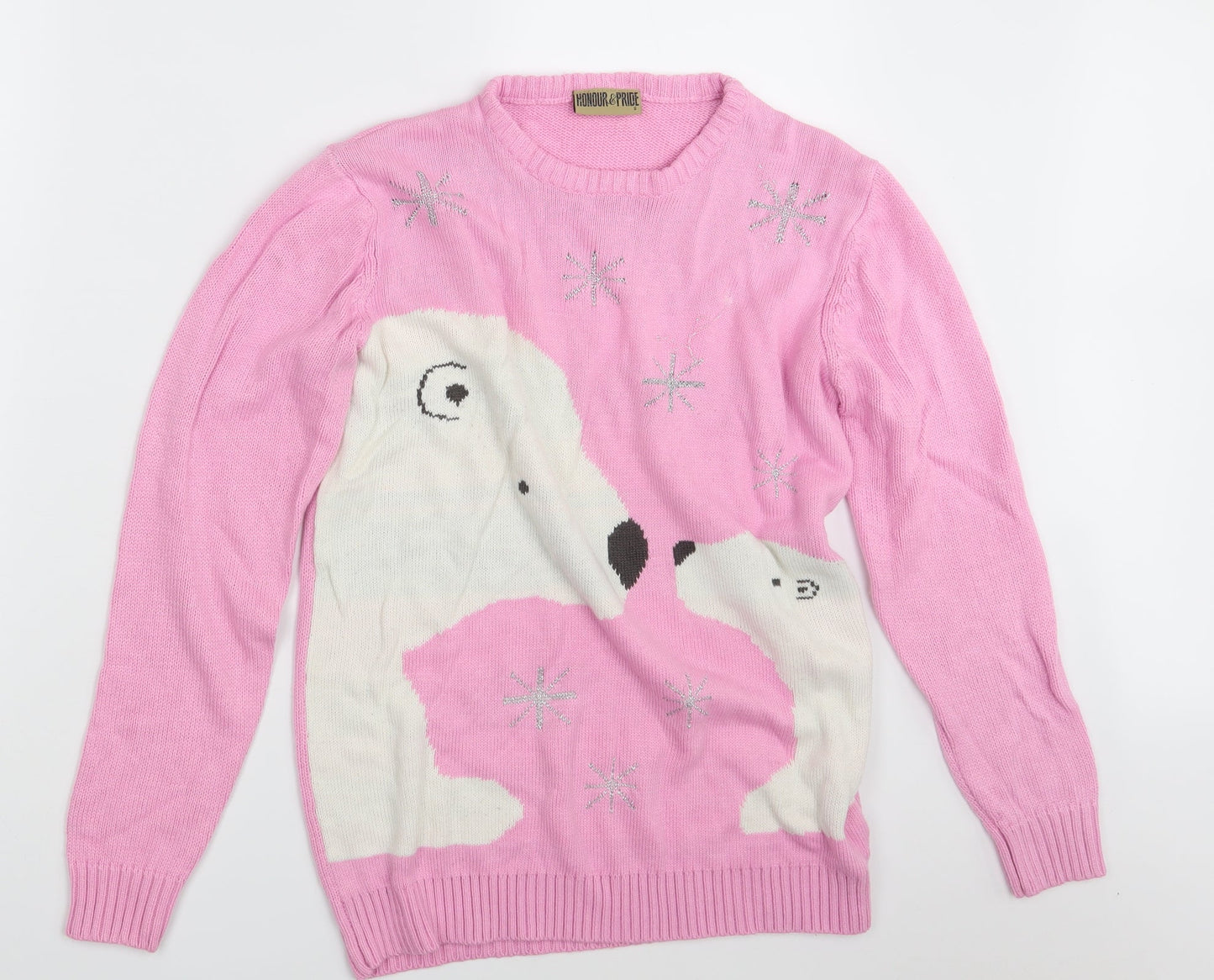 Honor & Pride Womens Pink Animal Print  Pullover Jumper Size S