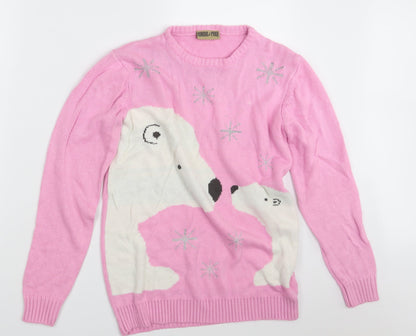 Honor & Pride Womens Pink Animal Print  Pullover Jumper Size S