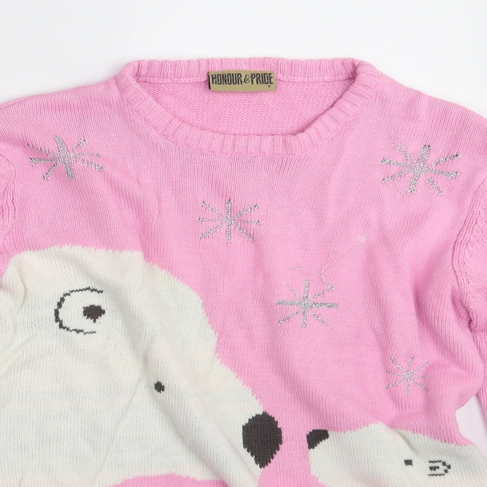 Honor & Pride Womens Pink Animal Print  Pullover Jumper Size S