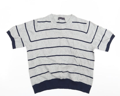 M&S Womens Grey Striped Knit Pullover Sweatshirt Size 16