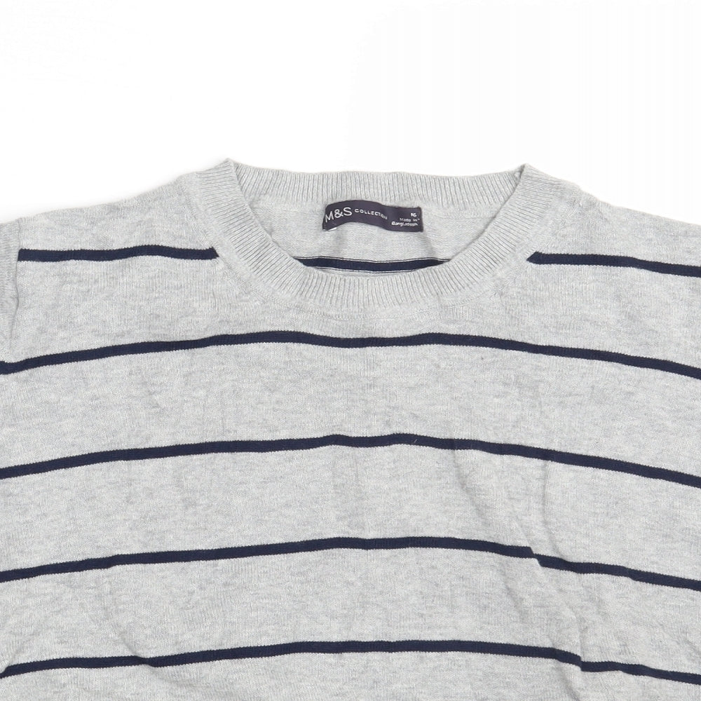 M&S Womens Grey Striped Knit Pullover Sweatshirt Size 16