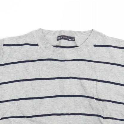 M&S Womens Grey Striped Knit Pullover Sweatshirt Size 16