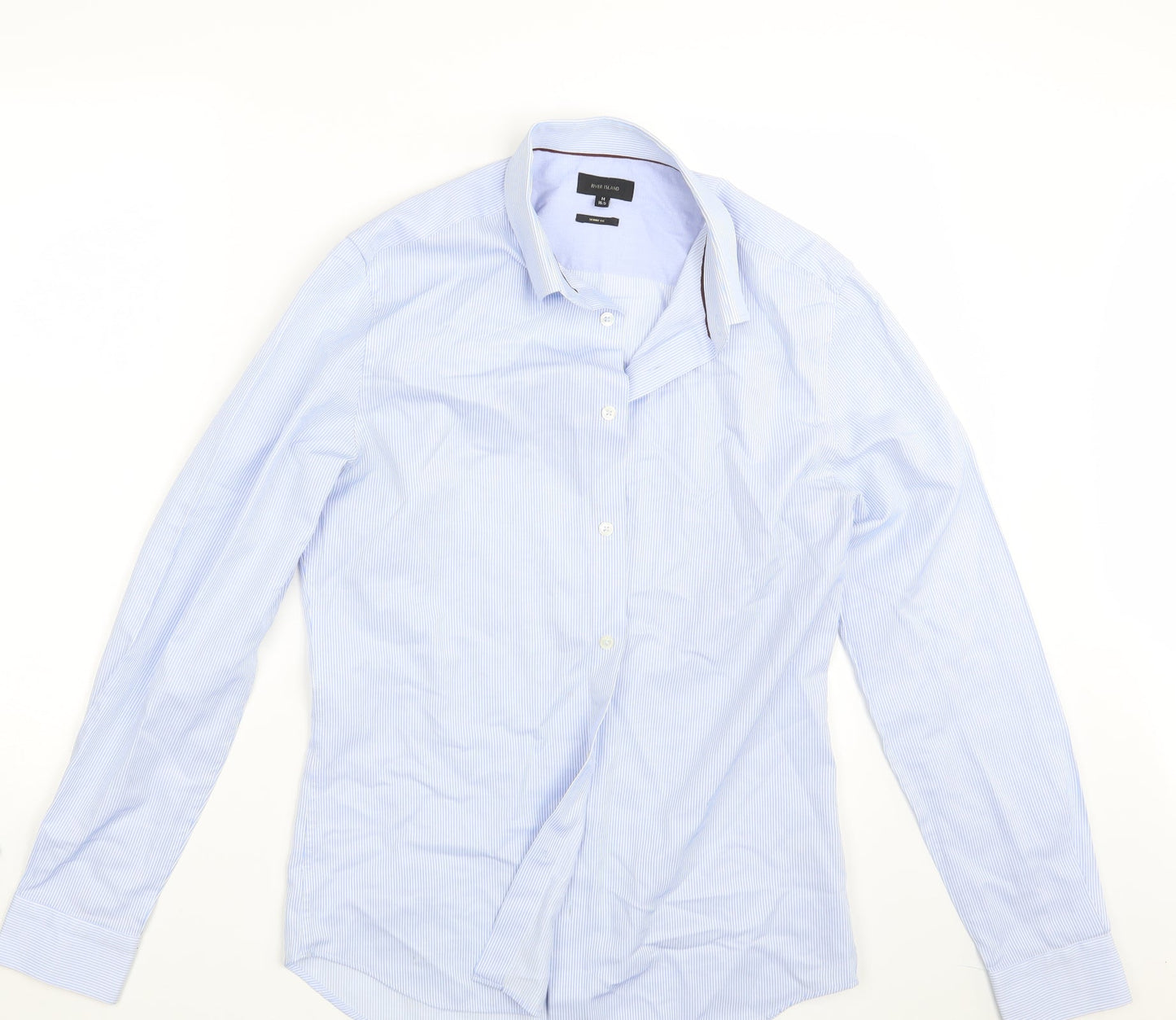 River Island Mens Blue Striped   Button-Up Size 16.5  - Skinny Fit !