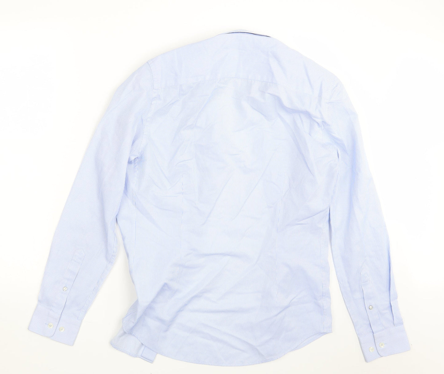 River Island Mens Blue Striped   Button-Up Size 16.5  - Skinny Fit !