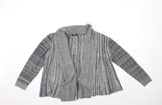 Glimpse Womens Grey Striped Knit Cardigan Jumper Size 14