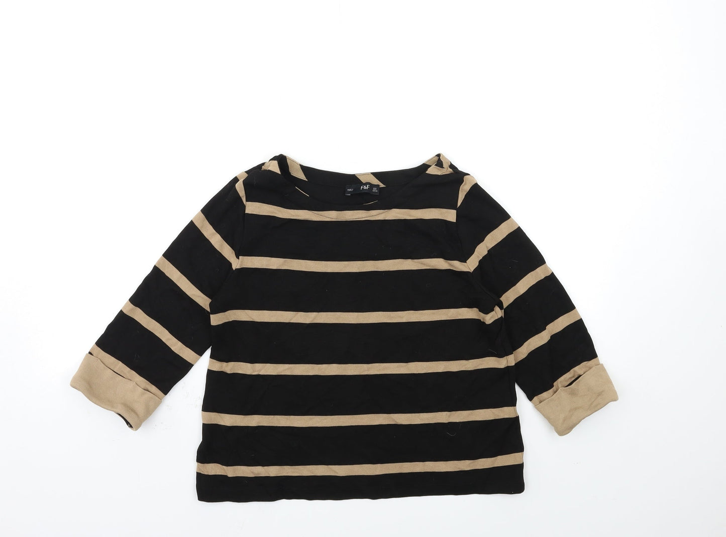 F&F Womens Black Striped  Basic T-Shirt Size 8
