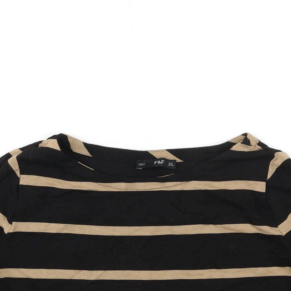 F&F Womens Black Striped  Basic T-Shirt Size 8