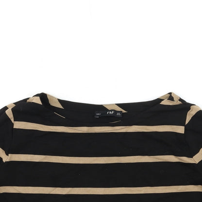 F&F Womens Black Striped  Basic T-Shirt Size 8