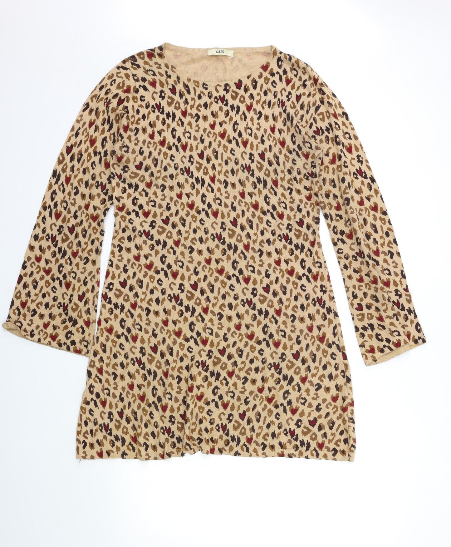 Oasis Womens Brown Animal Print Knit Jumper Dress  Size L