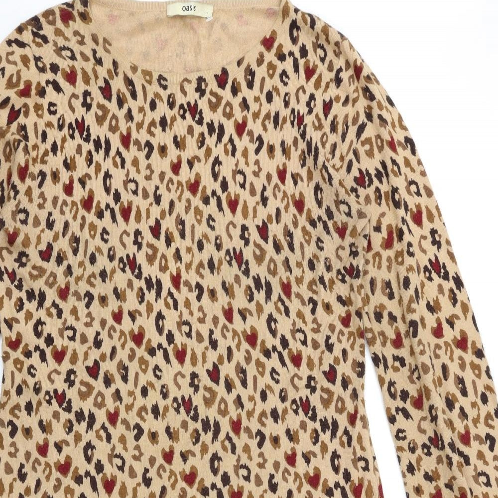 Oasis Womens Brown Animal Print Knit Jumper Dress  Size L