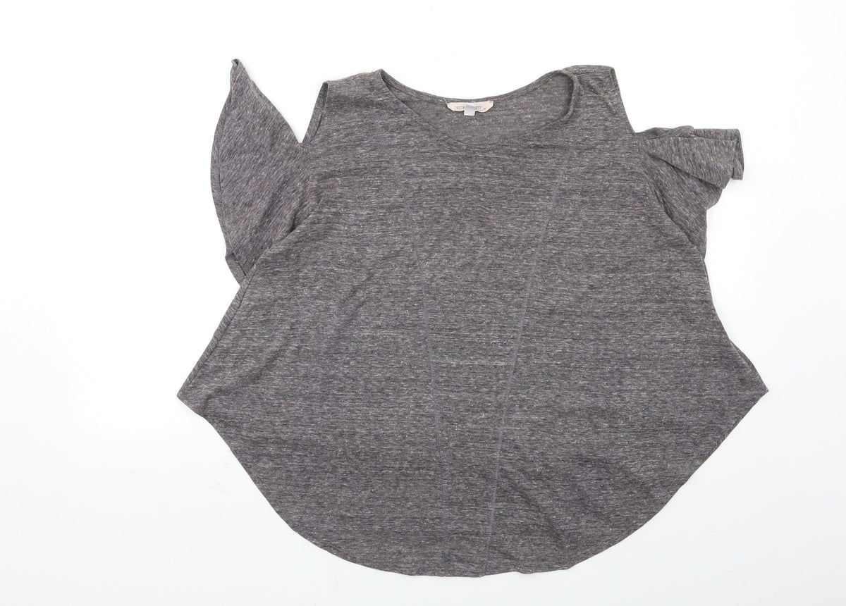 Additional front view of haute society women’s grey basic blouse, size L, - open shoulder