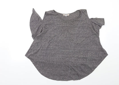 Additional front view of haute society women’s grey basic blouse, size L, - open shoulder