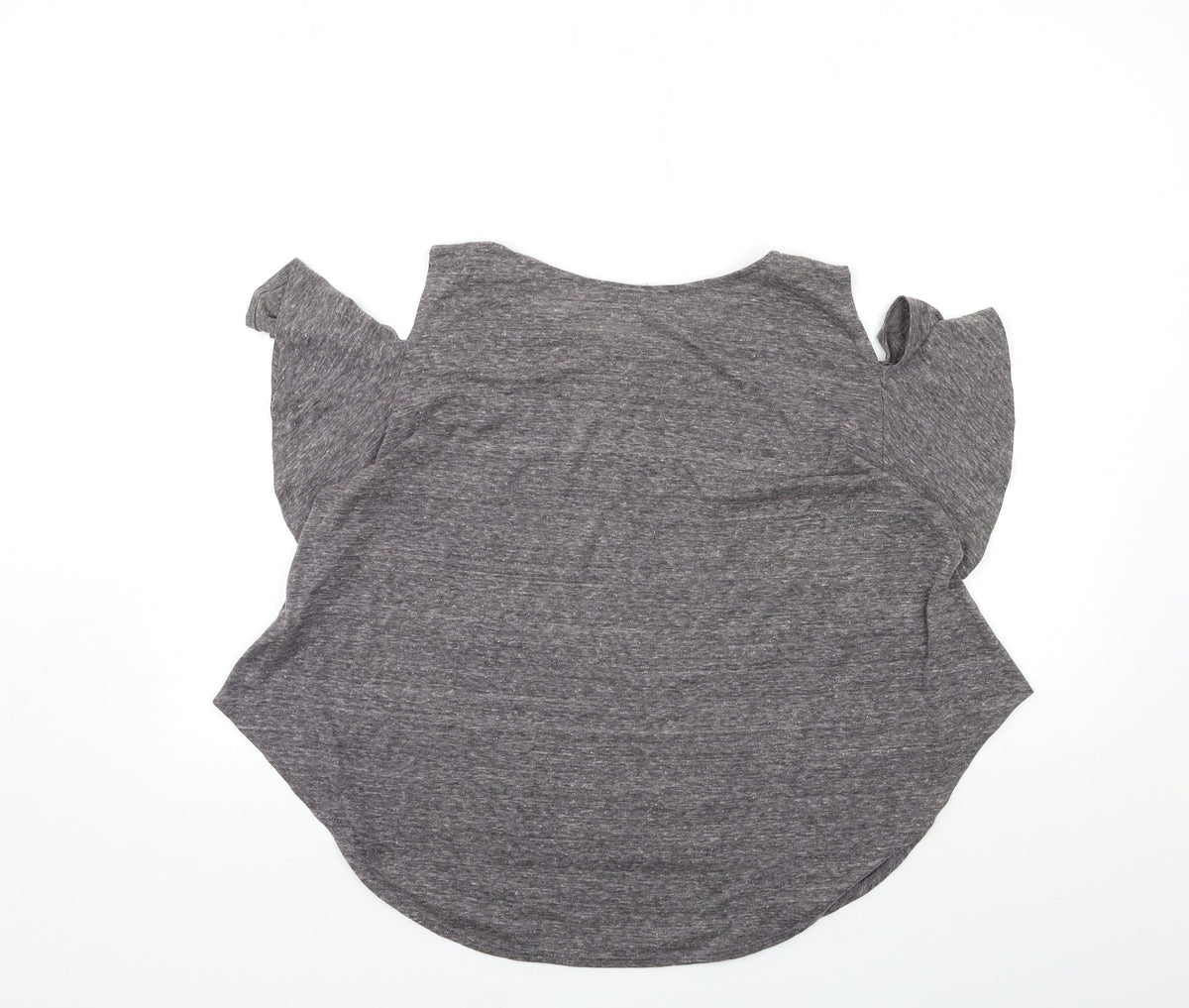 Back view of haute society women’s grey basic blouse, size L, - open shoulder