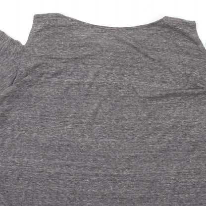 Brand and care label for haute society women’s grey basic blouse, size L, - open shoulder