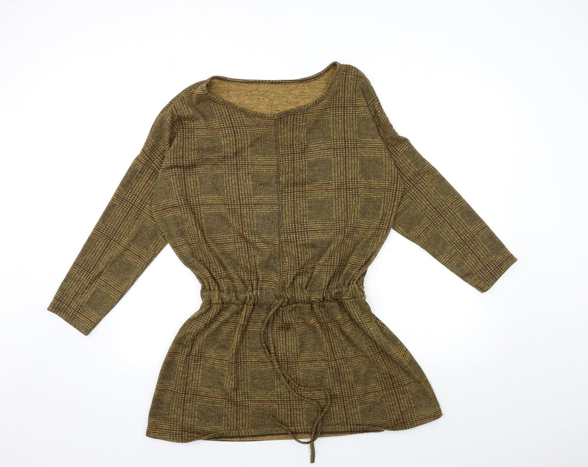 Additional front view of women’s brown check pullover sweatshirt, size S