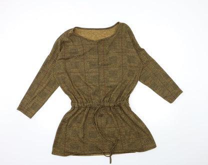 Additional front view of women’s brown check pullover sweatshirt, size S