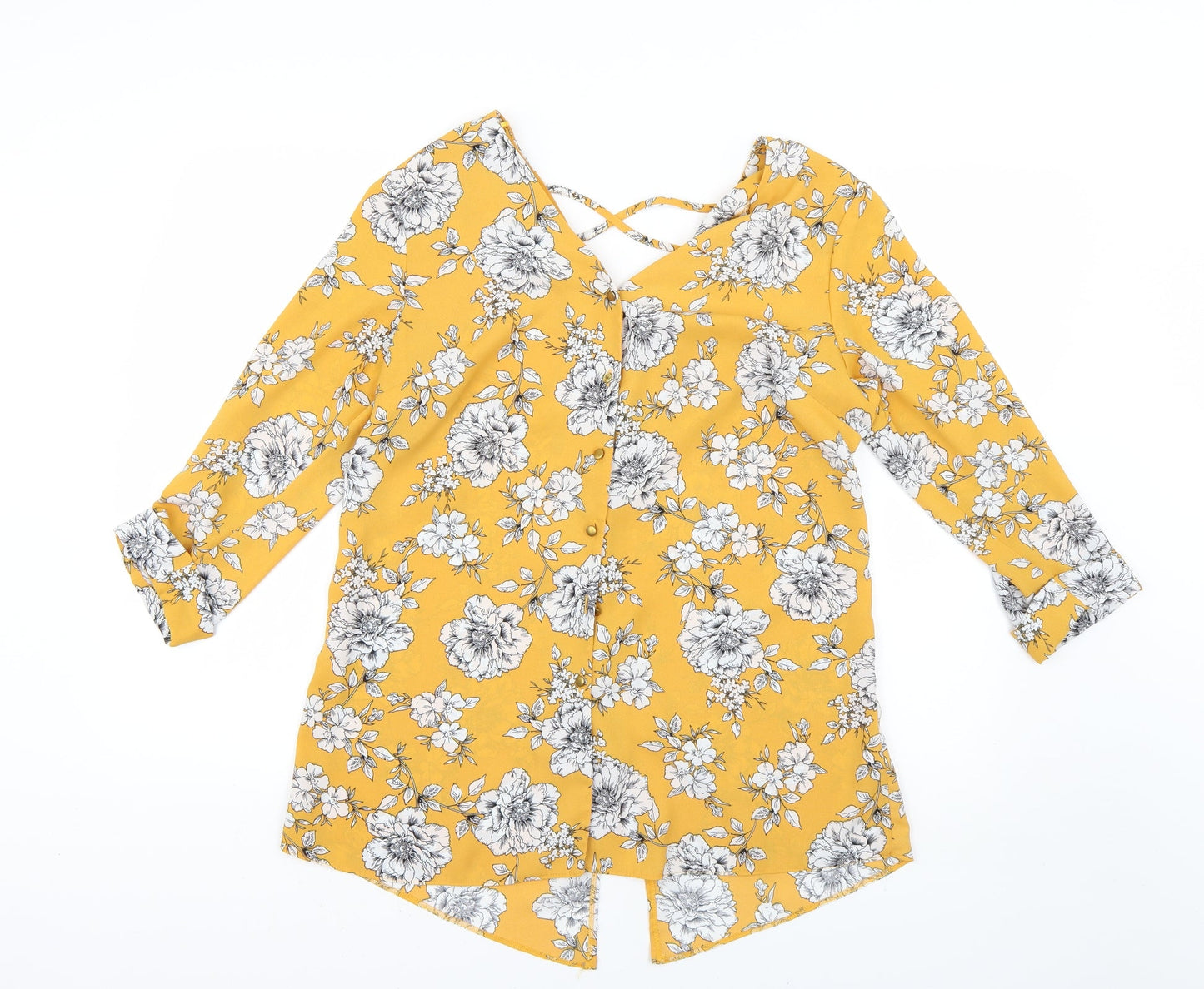 F&F Womens Yellow Floral  Basic Blouse Size 8
