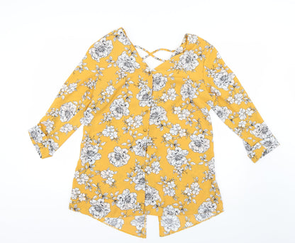 F&F Womens Yellow Floral  Basic Blouse Size 8