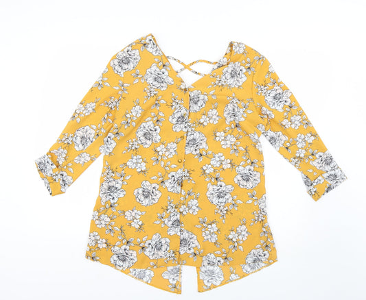 F&F Womens Yellow Floral  Basic Blouse Size 8