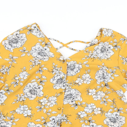 F&F Womens Yellow Floral  Basic Blouse Size 8