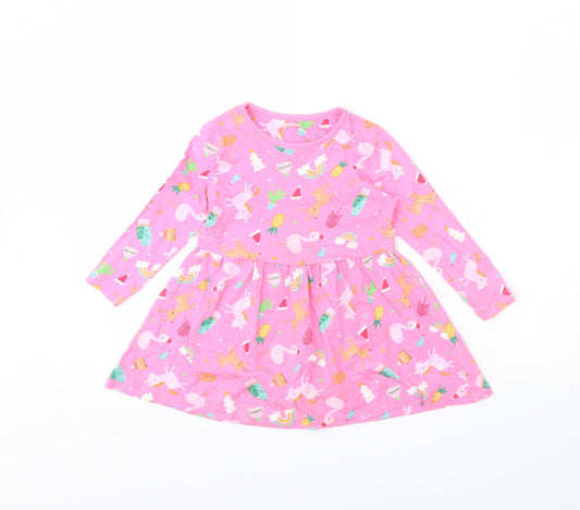 George Girls Pink Animal Print  Fit & Flare  Size 2 Years  - Unicorn