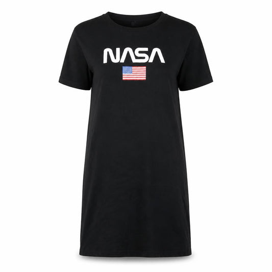 Front view of Divided women’s black t-shirt dress, size UK 6, - nasa