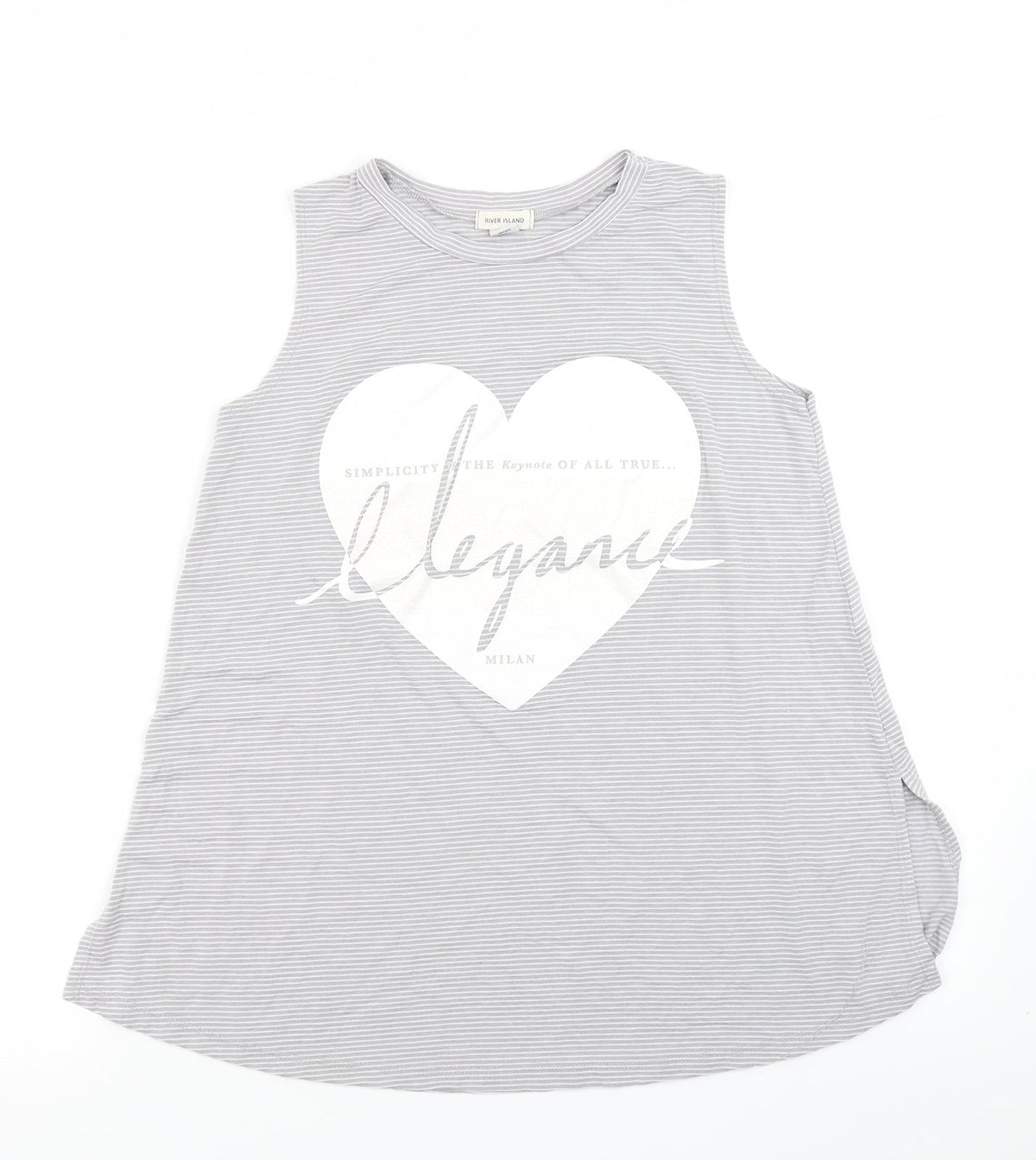 Additional front view of River Island girls’ grey striped basic tank, size 10-11, years