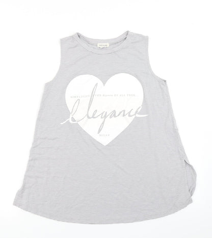 Additional front view of River Island girls’ grey striped basic tank, size 10-11, years