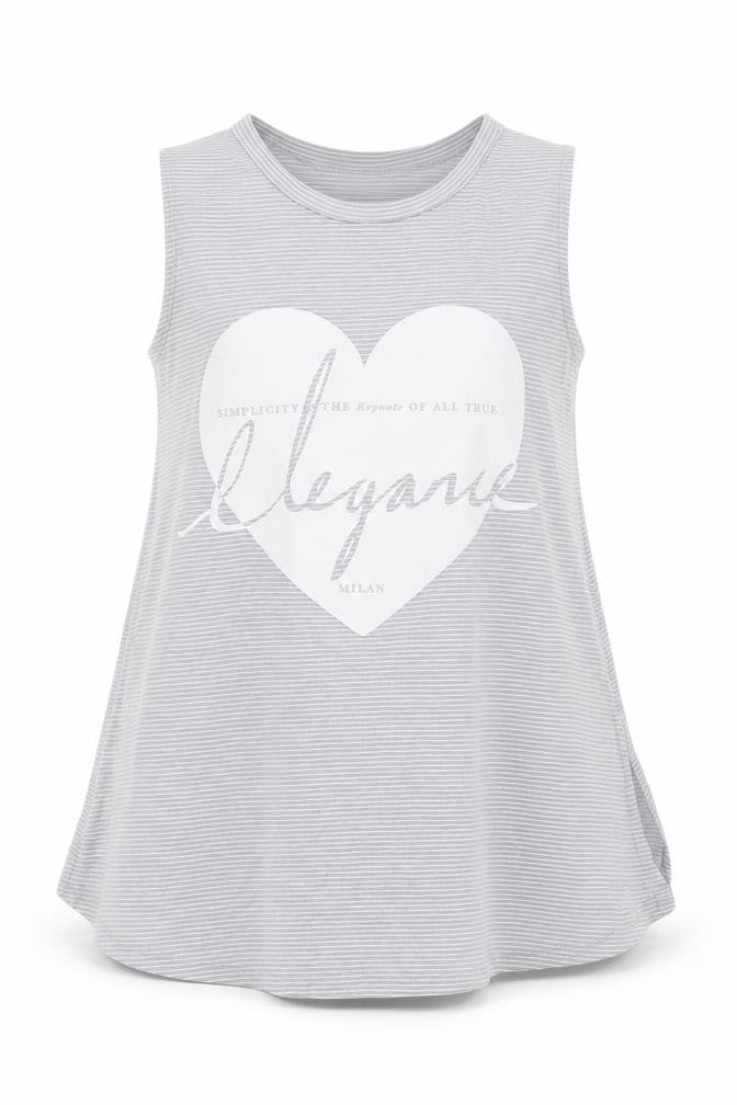 Front view of River Island girls’ grey striped basic tank, size 10-11, years