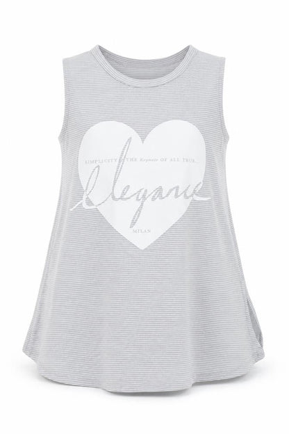 Front view of River Island girls’ grey striped basic tank, size 10-11, years